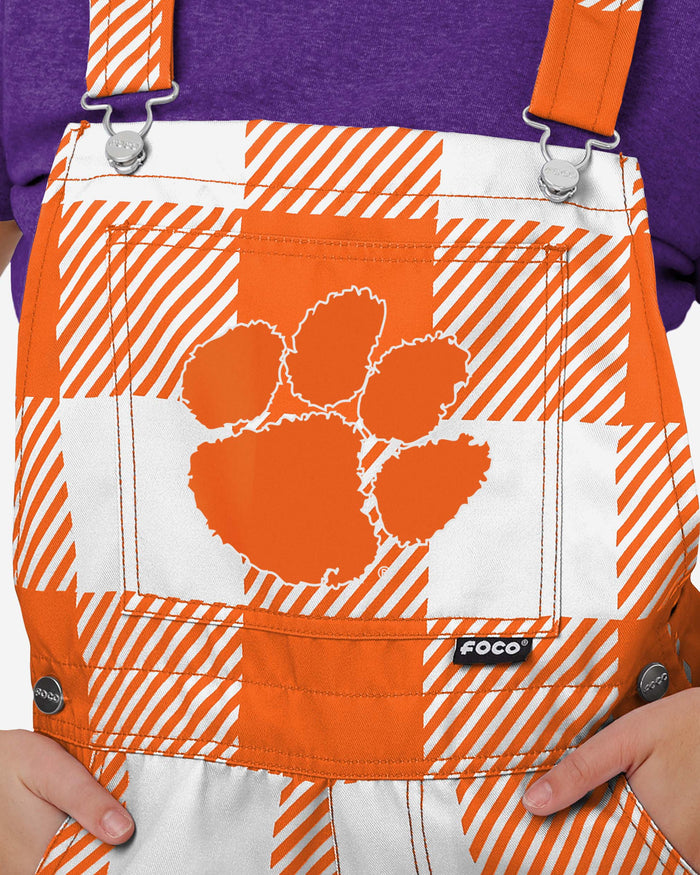 Clemson Tigers Womens Plaid Bib Shortalls FOCO - FOCO.com