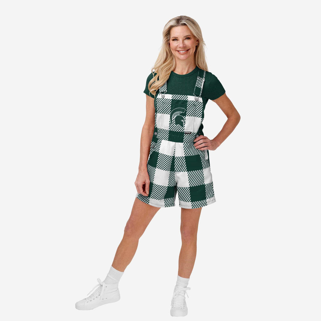 Michigan State Spartans Womens Plaid Bib Shortalls FOCO XS - FOCO.com