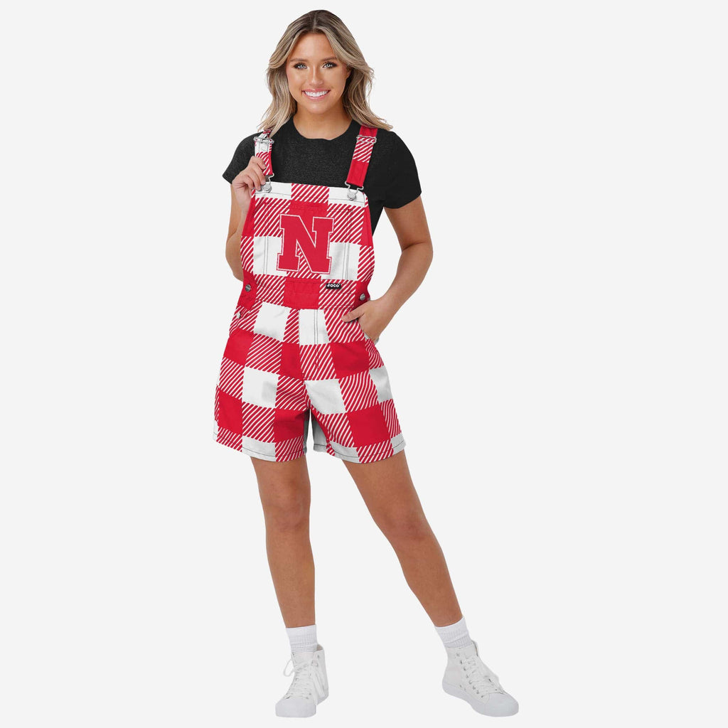 Nebraska Cornhuskers Womens Plaid Bib Shortalls FOCO XS - FOCO.com