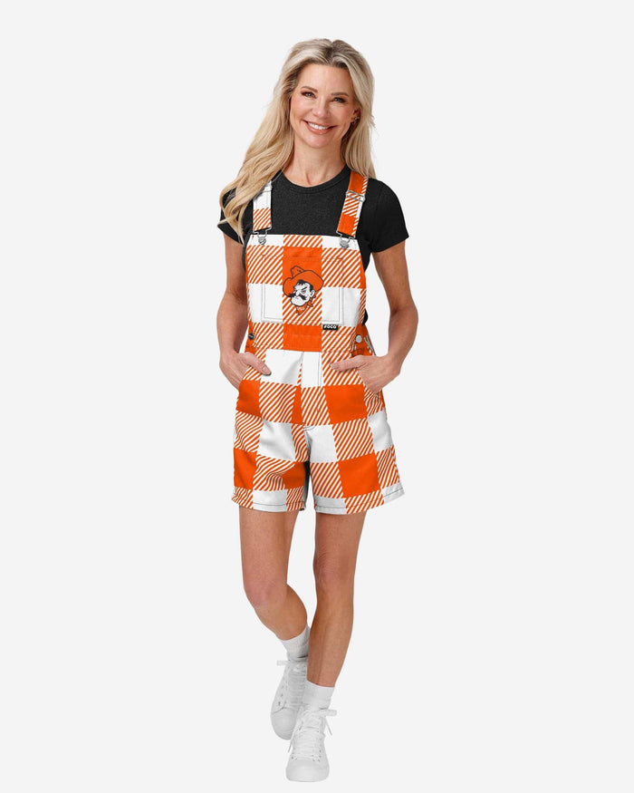 Oklahoma State Cowboys Womens Plaid Bib Shortalls FOCO XS - FOCO.com