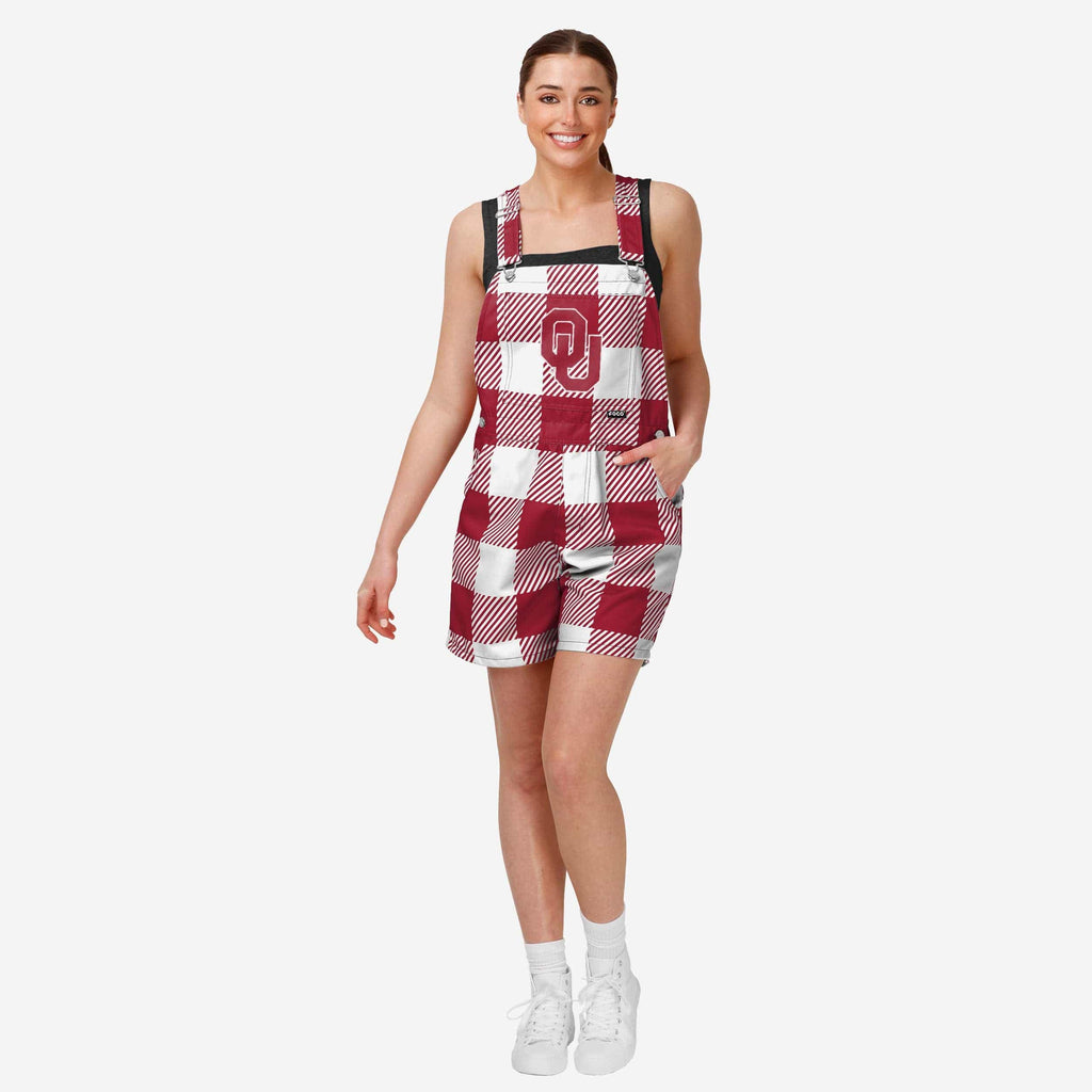 Oklahoma Sooners Womens Plaid Bib Shortalls FOCO XS - FOCO.com