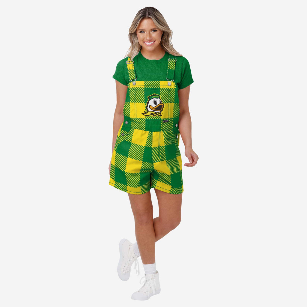 Oregon Ducks Womens Plaid Bib Shortalls FOCO XS - FOCO.com