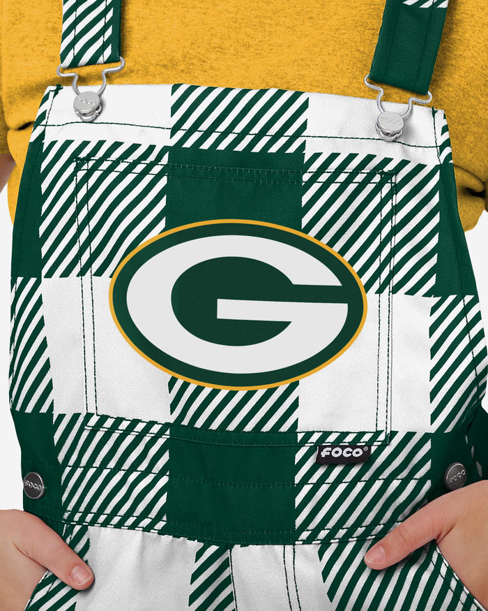 Green Bay Packers Womens Plaid Bib Shortalls FOCO - FOCO.com