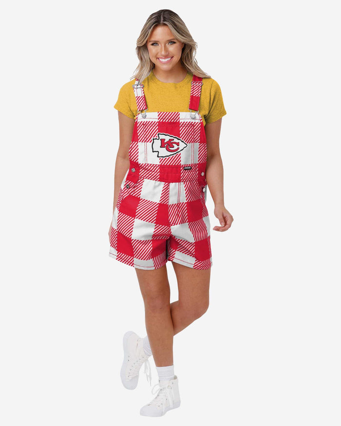 Kansas City Chiefs Womens Plaid Bib Shortalls FOCO XS - FOCO.com