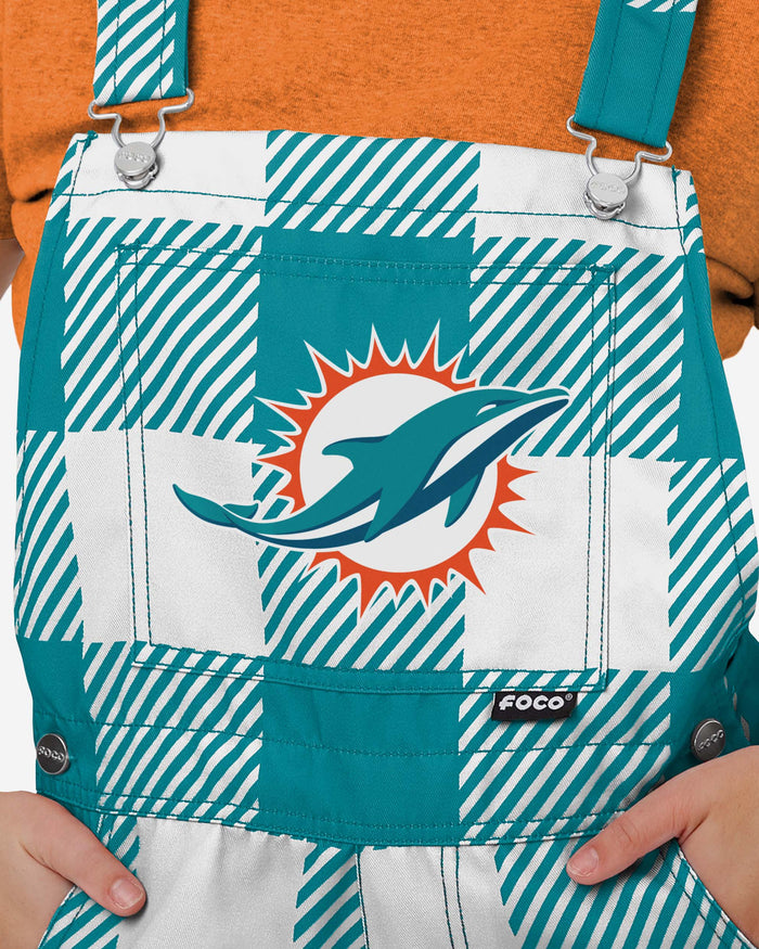 Miami Dolphins Womens Plaid Bib Shortalls FOCO - FOCO.com