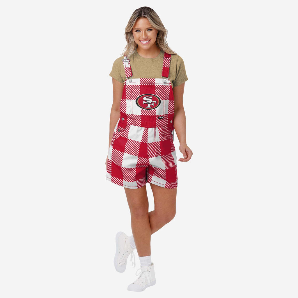 San Francisco 49ers Womens Plaid Bib Shortalls FOCO XS - FOCO.com