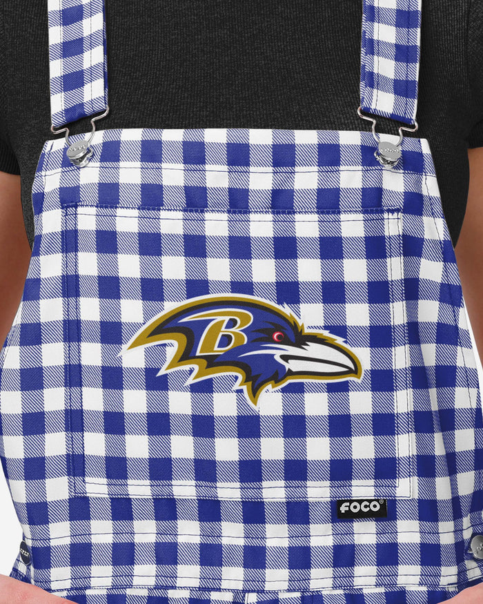 Baltimore Ravens Womens Gingham Check Bib Shortalls FOCO - FOCO.com