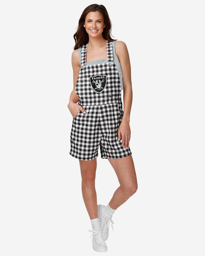 Las Vegas Raiders Womens Gingham Check Bib Shortalls FOCO XS - FOCO.com