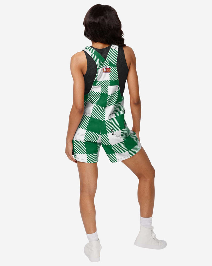 Philadelphia Eagles Super Bowl LIX Champions Kelly Green Womens Plaid Bib Shortalls FOCO - FOCO.com