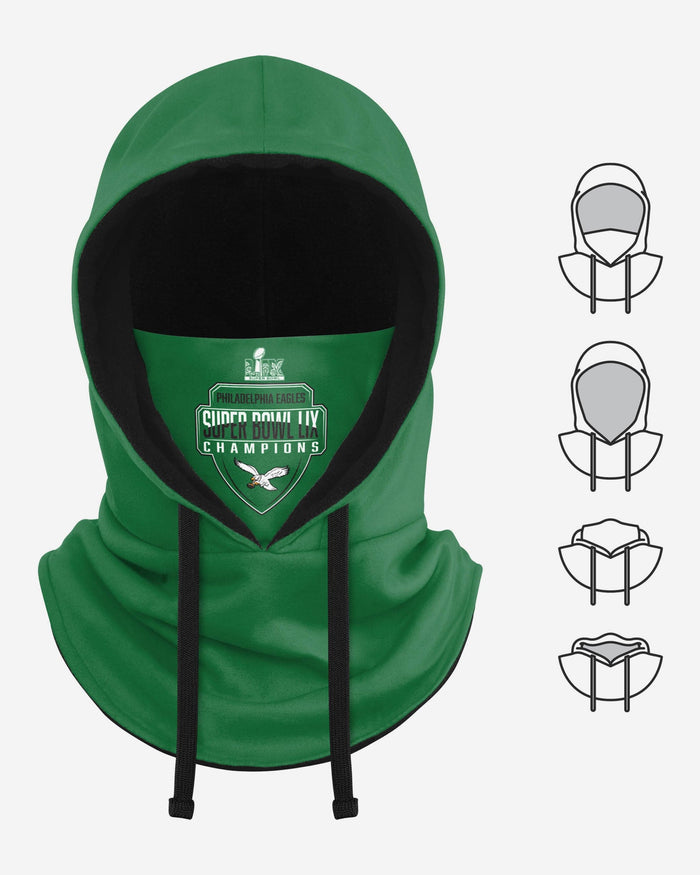 Philadelphia Eagles Super Bowl LIX Champions Kelly Green Hooded Gaiter Scarf FOCO - FOCO.com