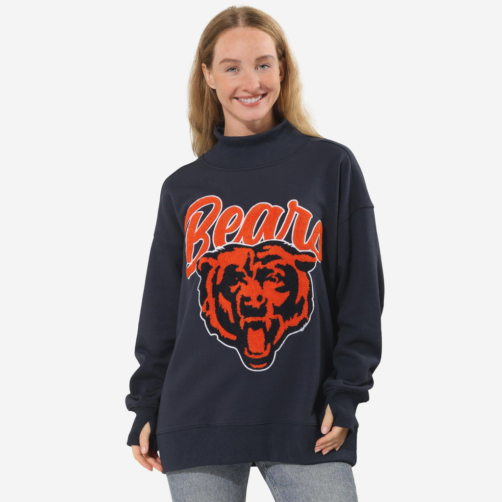 Chicago Bears Chenille Logo Oversized Mockneck Sweatshirt FOCO S - FOCO.com