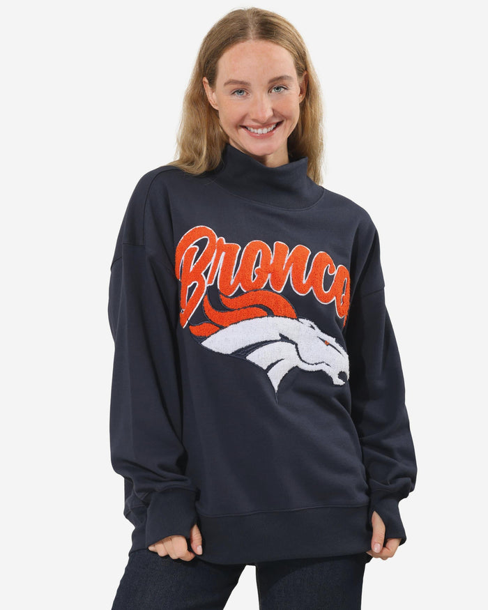 Denver Broncos Chenille Logo Oversized Mockneck Sweatshirt FOCO S - FOCO.com
