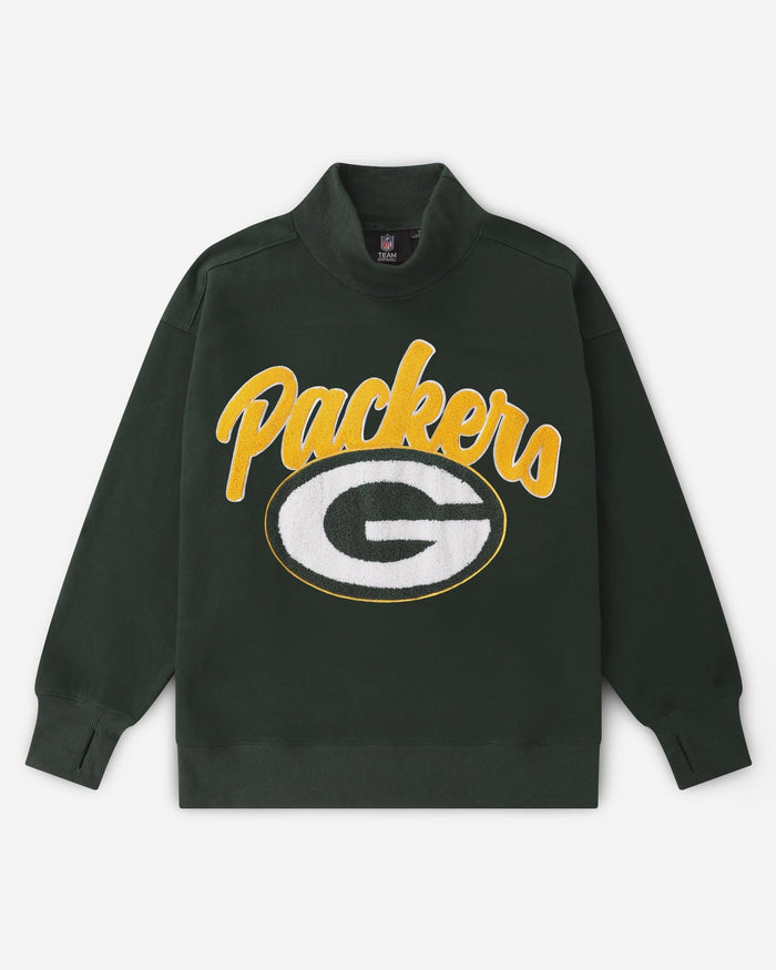 Green Bay Packers Chenille Logo Oversized Mockneck Sweatshirt FOCO S - FOCO.com
