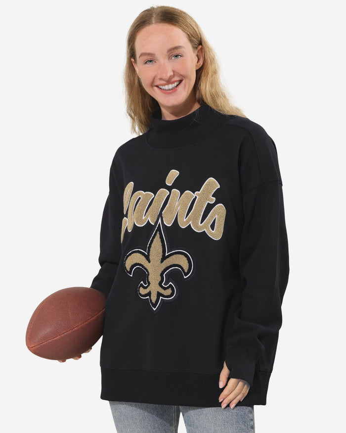 New Orleans Saints Chenille Logo Oversized Mockneck Sweatshirt FOCO S - FOCO.com