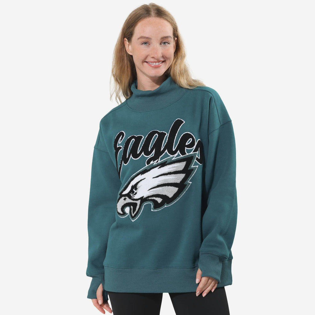 Philadelphia Eagles Chenille Logo Oversized Mockneck Sweatshirt FOCO S - FOCO.com