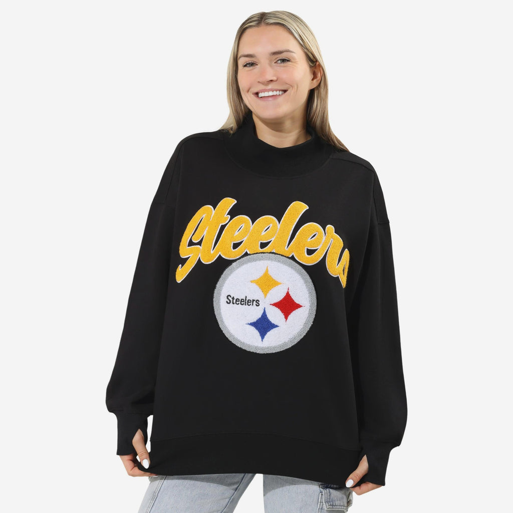 Pittsburgh Steelers Chenille Logo Oversized Mockneck Sweatshirt FOCO S - FOCO.com