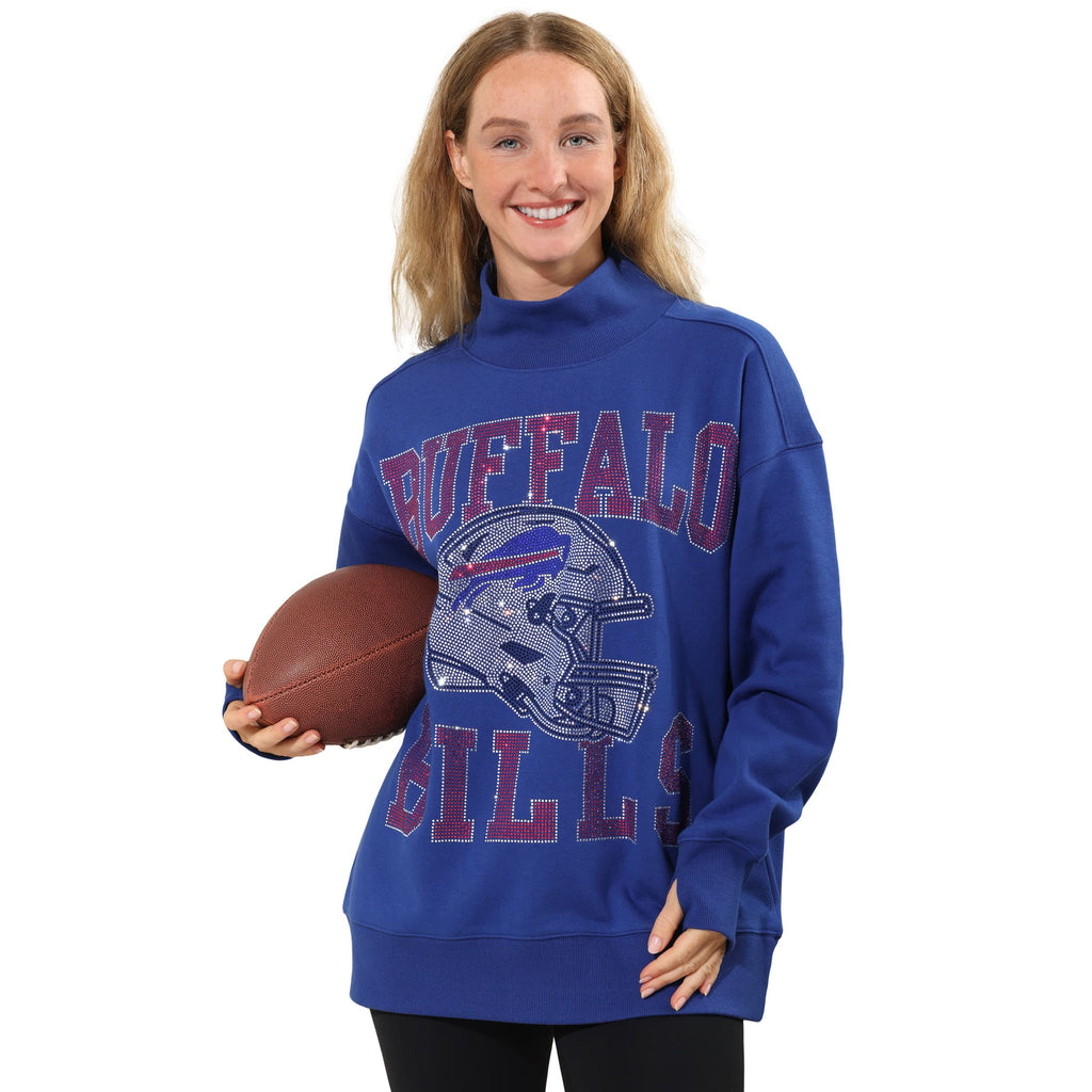 Buffalo Bills Rhinestone Logo Mock Neck Oversized Sweater FOCO S - FOCO.com