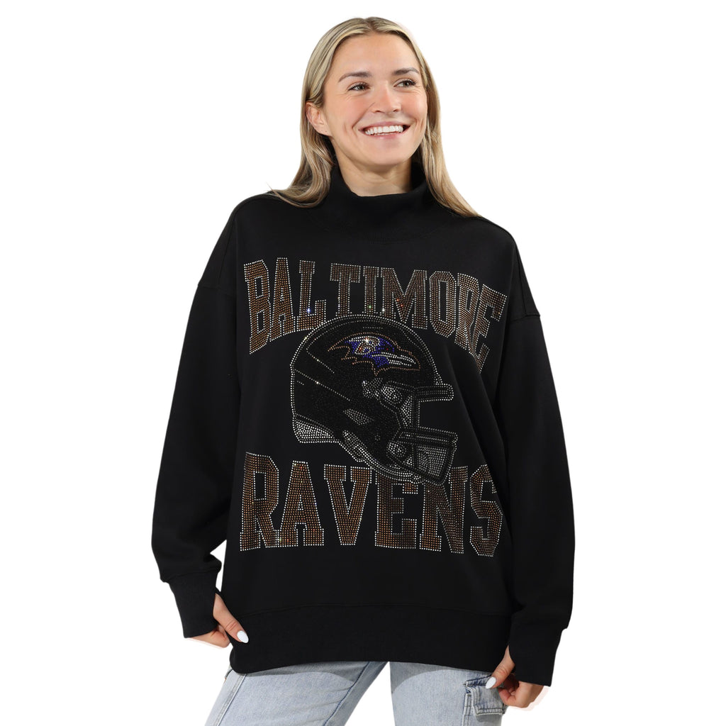 Baltimore Ravens Rhinestone Logo Mock Neck Oversized Sweater FOCO S - FOCO.com