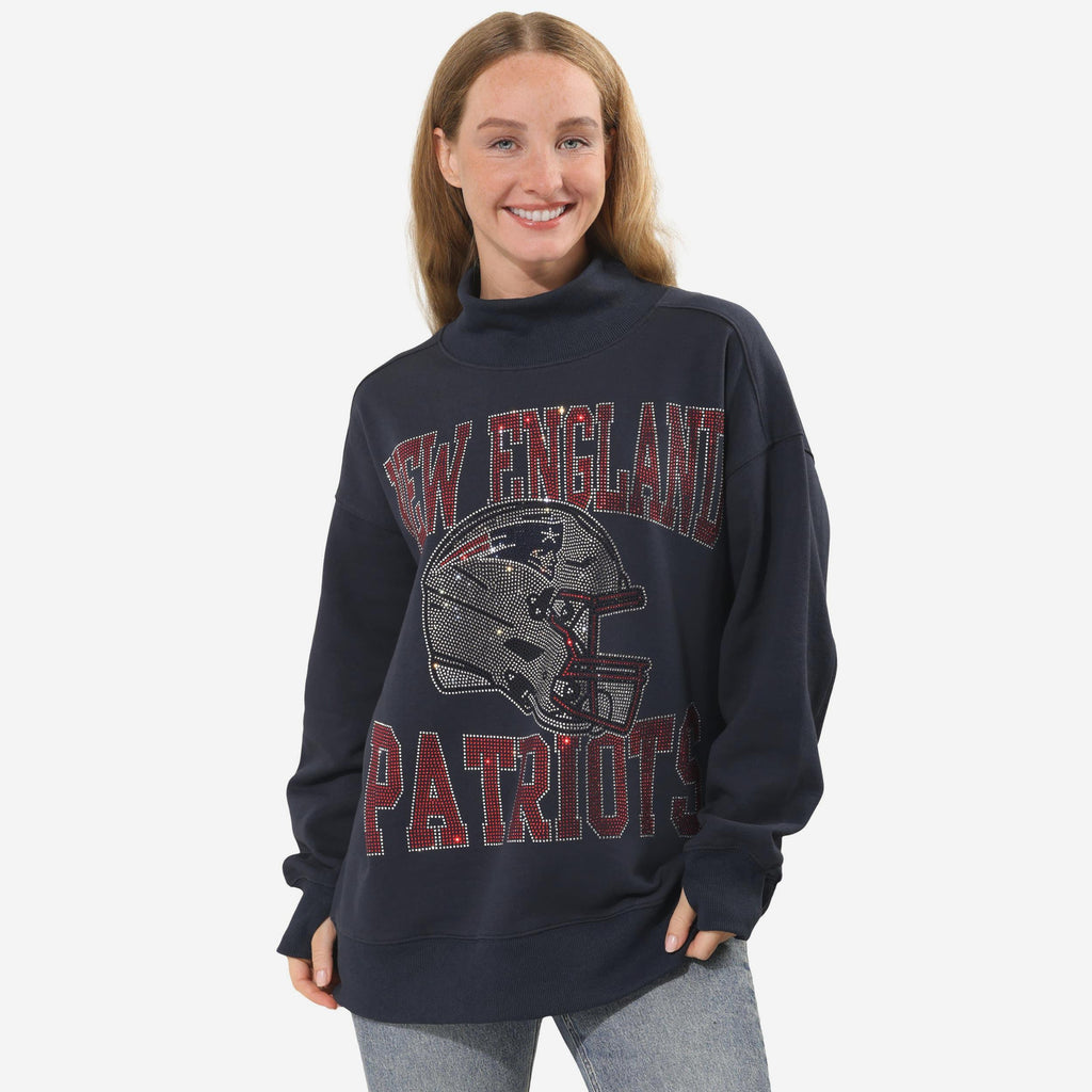 New England Patriots Rhinestone Logo Mock Neck Oversized Sweater FOCO S - FOCO.com