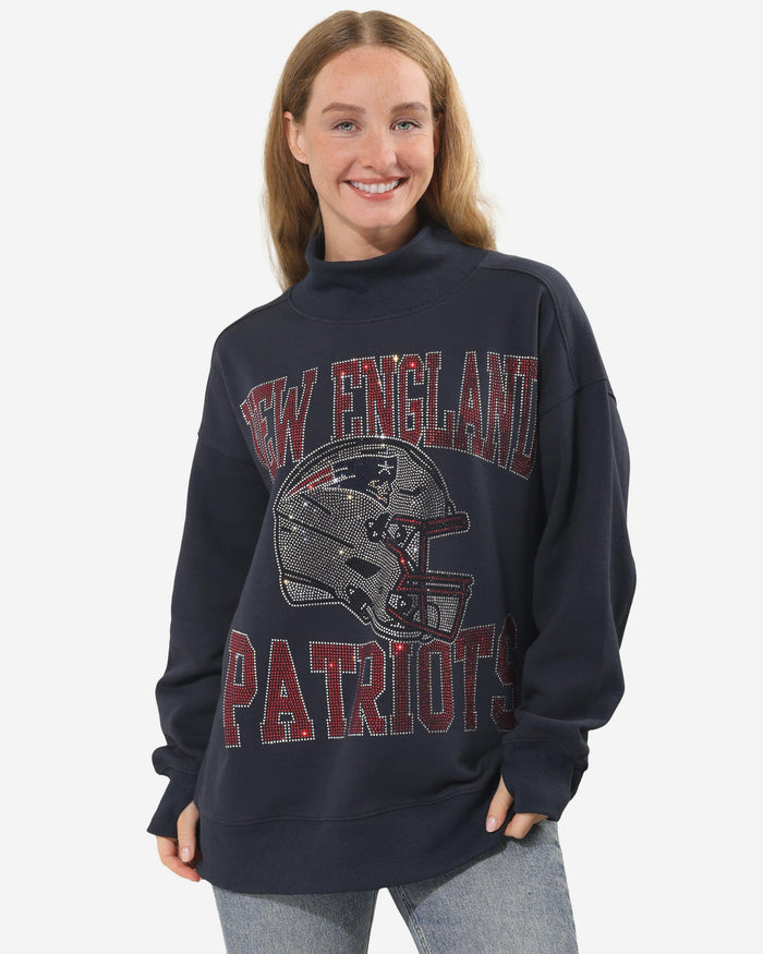 New England Patriots Rhinestone Logo Mock Neck Oversized Sweater FOCO S - FOCO.com