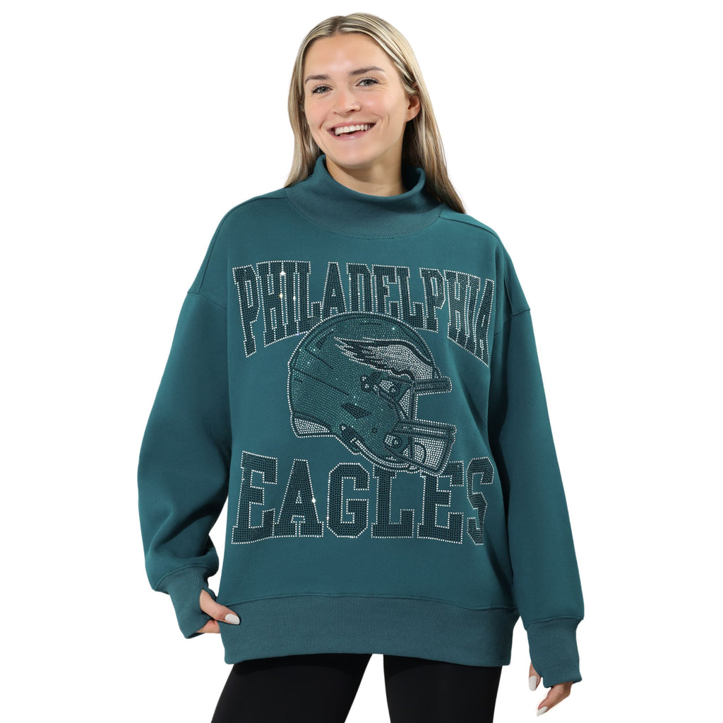 Philadelphia Eagles Rhinestone Logo Mock Neck Oversized Sweater FOCO S - FOCO.com