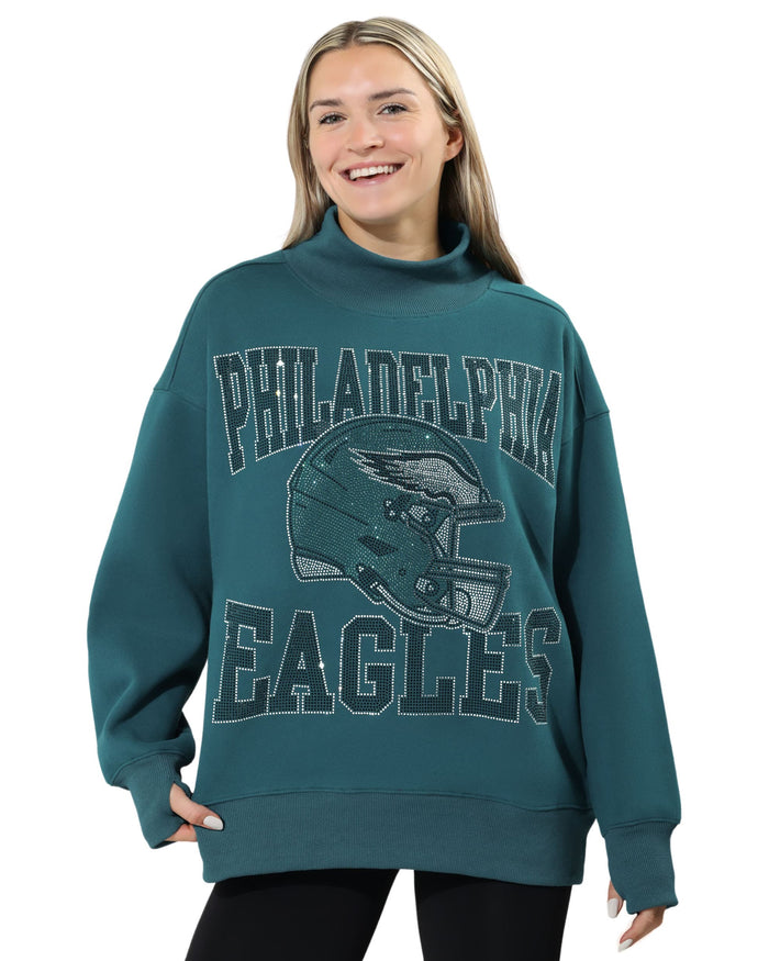 Philadelphia Eagles Rhinestone Logo Mock Neck Oversized Sweater FOCO S - FOCO.com