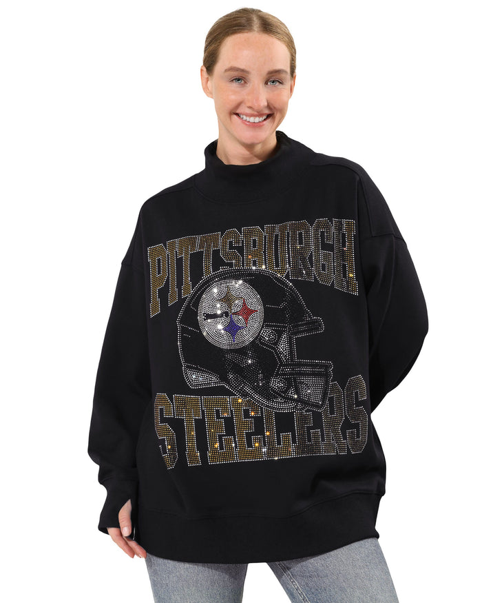 Pittsburgh Steelers Rhinestone Logo Mock Neck Oversized Sweater FOCO S - FOCO.com