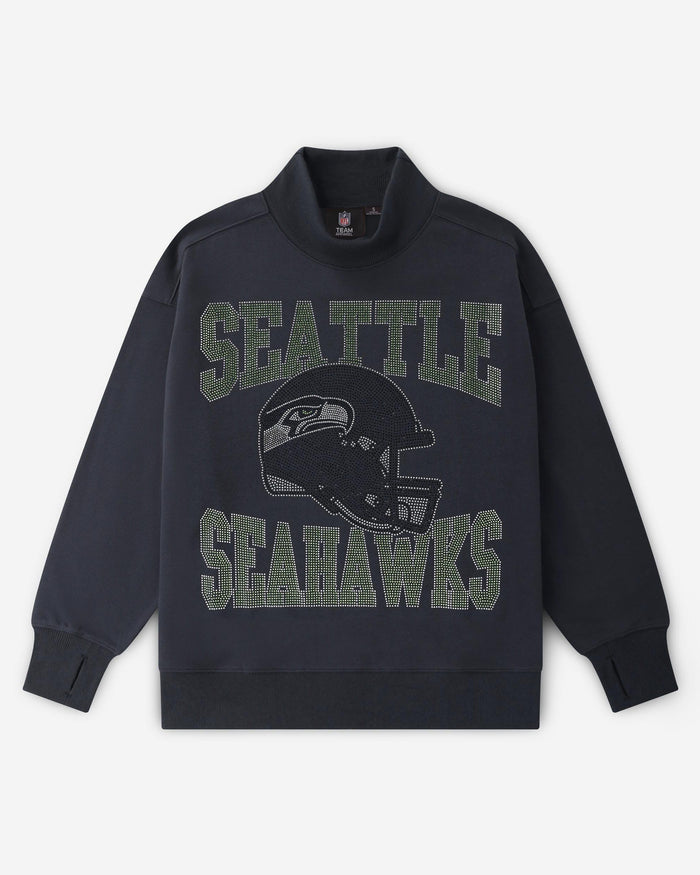 Seattle Seahawks Rhinestone Logo Mock Neck Oversized Sweater FOCO S - FOCO.com