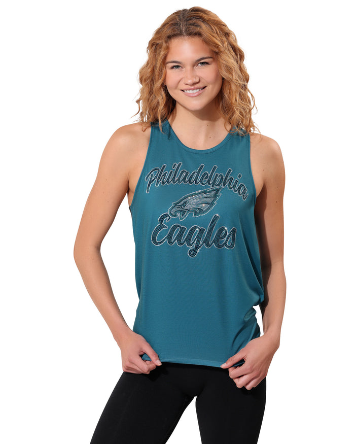Philadelphia Eagles Rhinestone Tie-Breaker Sleeveless Top