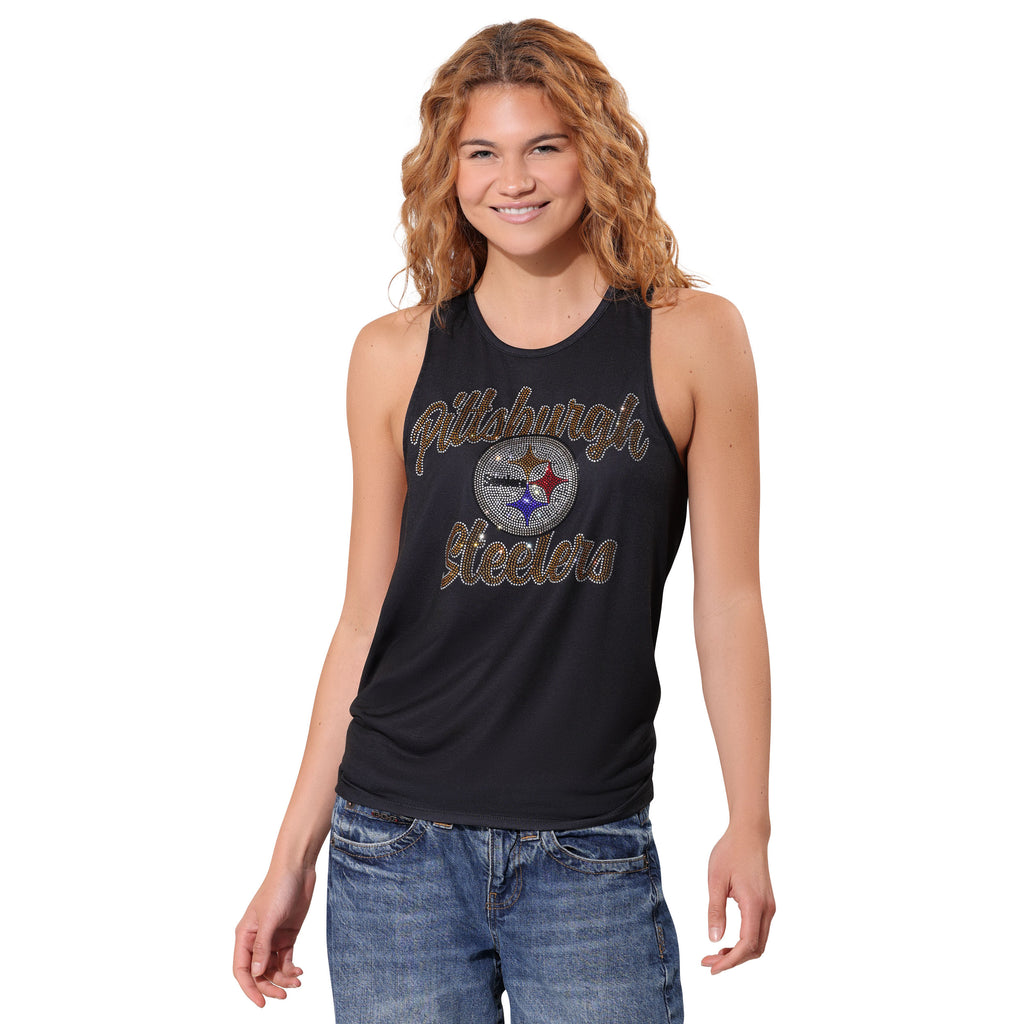 Pittsburgh Steelers Rhinestone Tie-Breaker Sleeveless Top