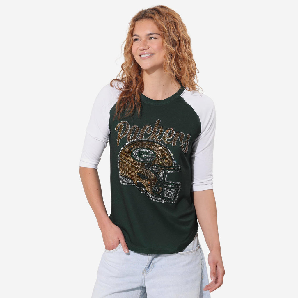 Green Bay Packers Rhinestone Raglan T-Shirt FOCO S - FOCO.com