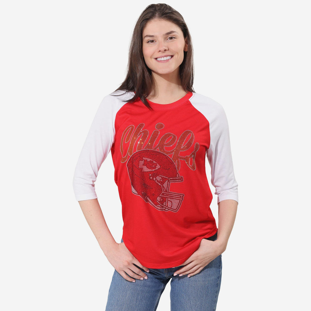 Kansas City Chiefs Rhinestone Raglan T-Shirt FOCO S - FOCO.com