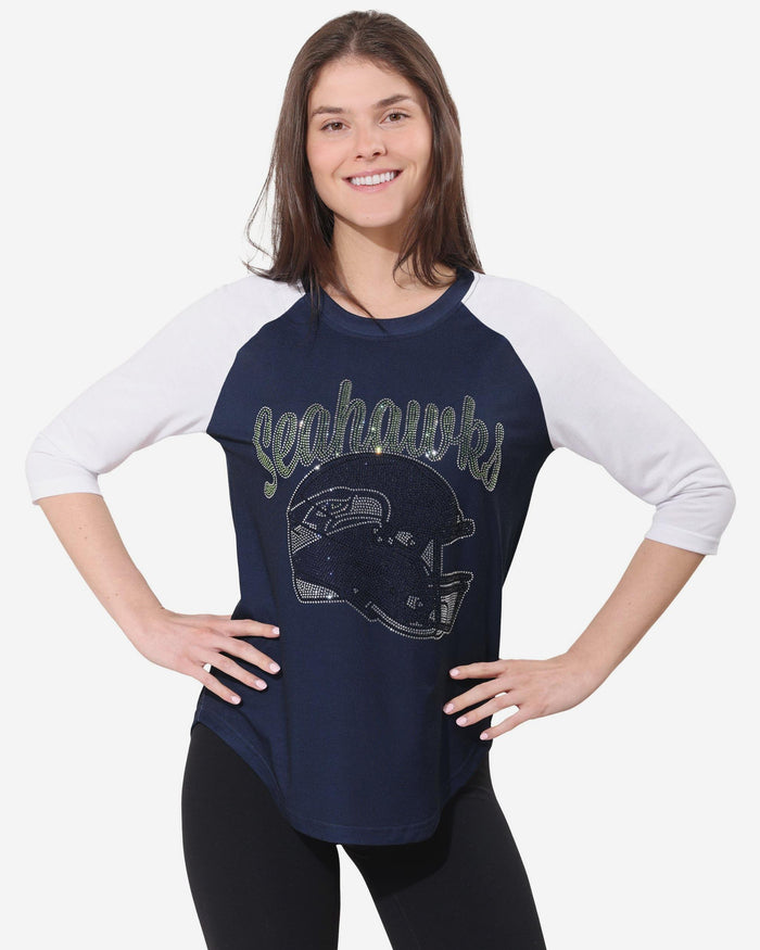Seattle Seahawks Rhinestone Raglan T-Shirt FOCO S - FOCO.com