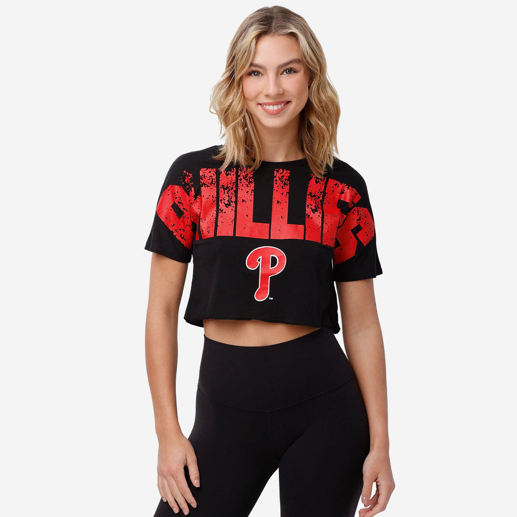 Philadelphia Phillies Womens Distressed Wordmark Crop Top FOCO S - FOCO.com