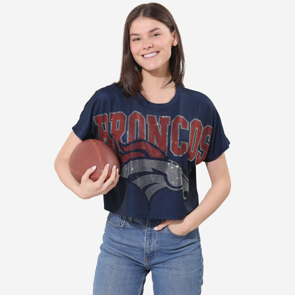 Denver Broncos Big Wordmark Rhinestone Crop Top FOCO S - FOCO.com