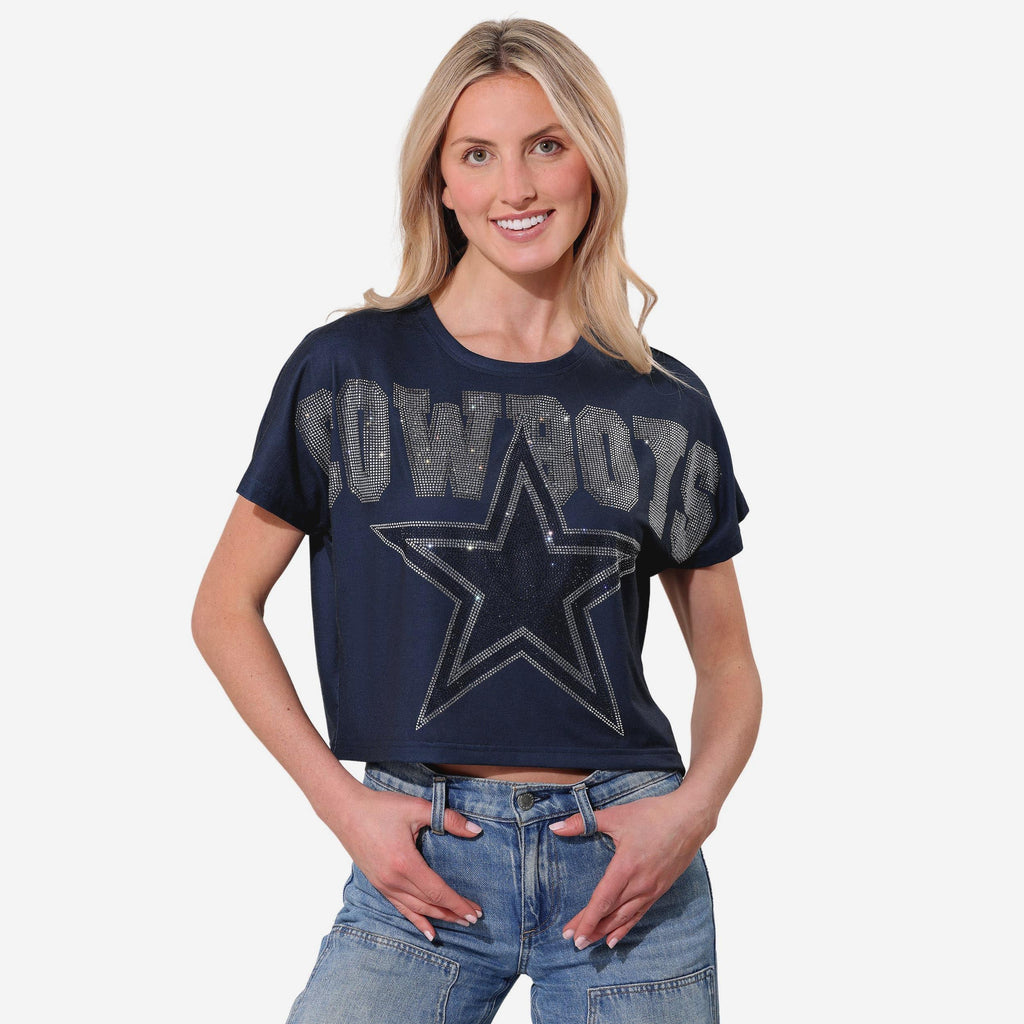 Dallas Cowboys Big Wordmark Rhinestone Crop Top FOCO S - FOCO.com