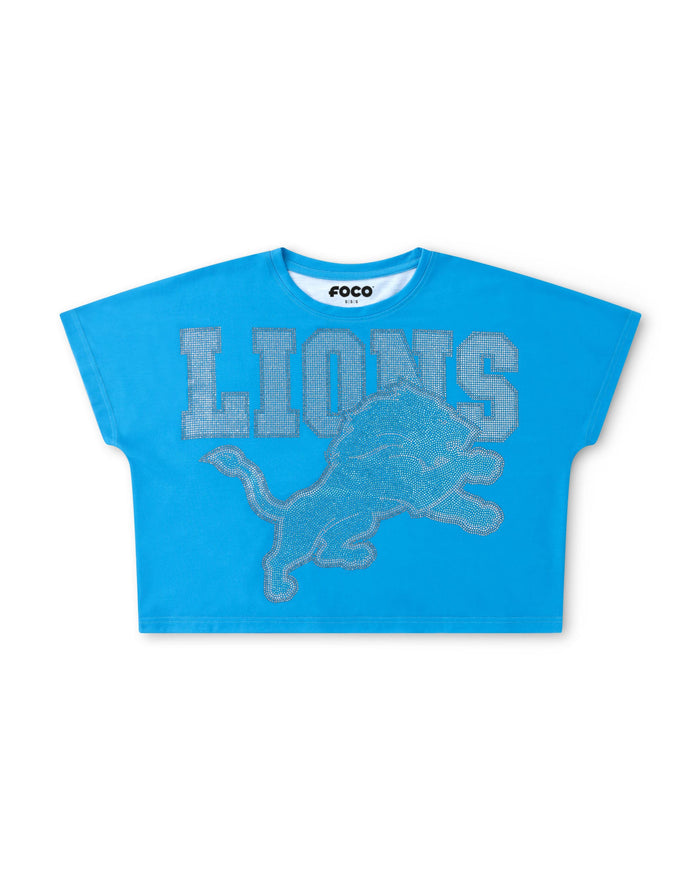 Detroit Lions Big Wordmark Rhinestone Crop Top FOCO S - FOCO.com