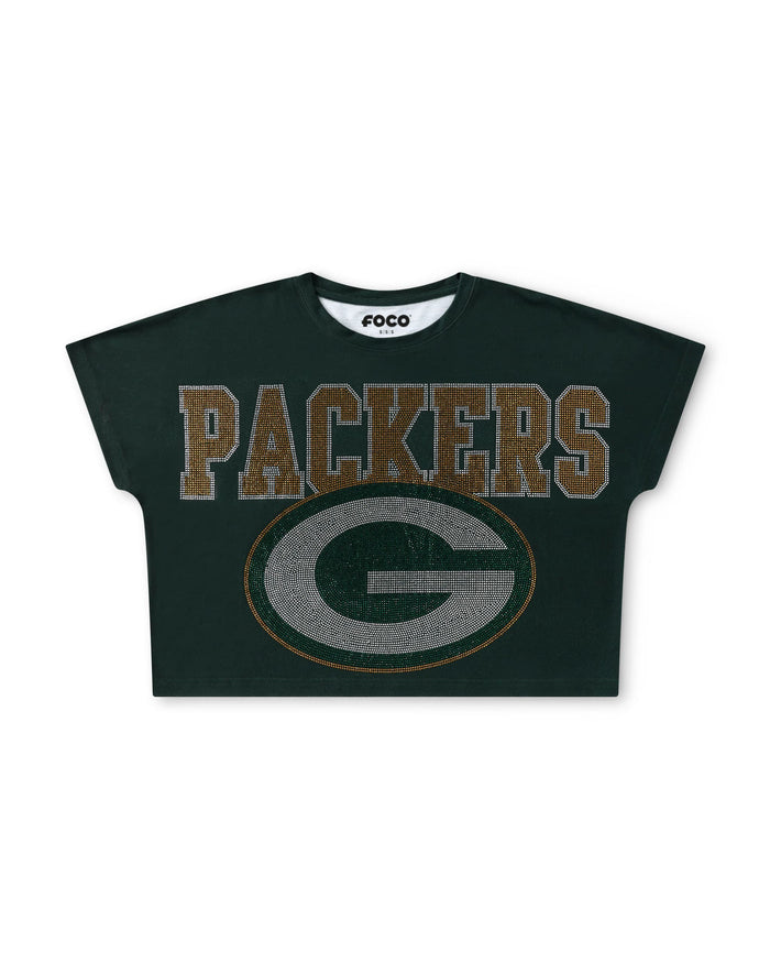 Green Bay Packers Big Wordmark Rhinestone Crop Top FOCO S - FOCO.com