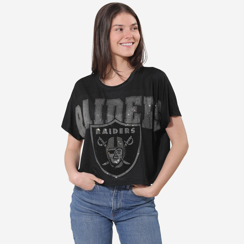 Las Vegas Raiders Big Wordmark Rhinestone Crop Top FOCO S - FOCO.com
