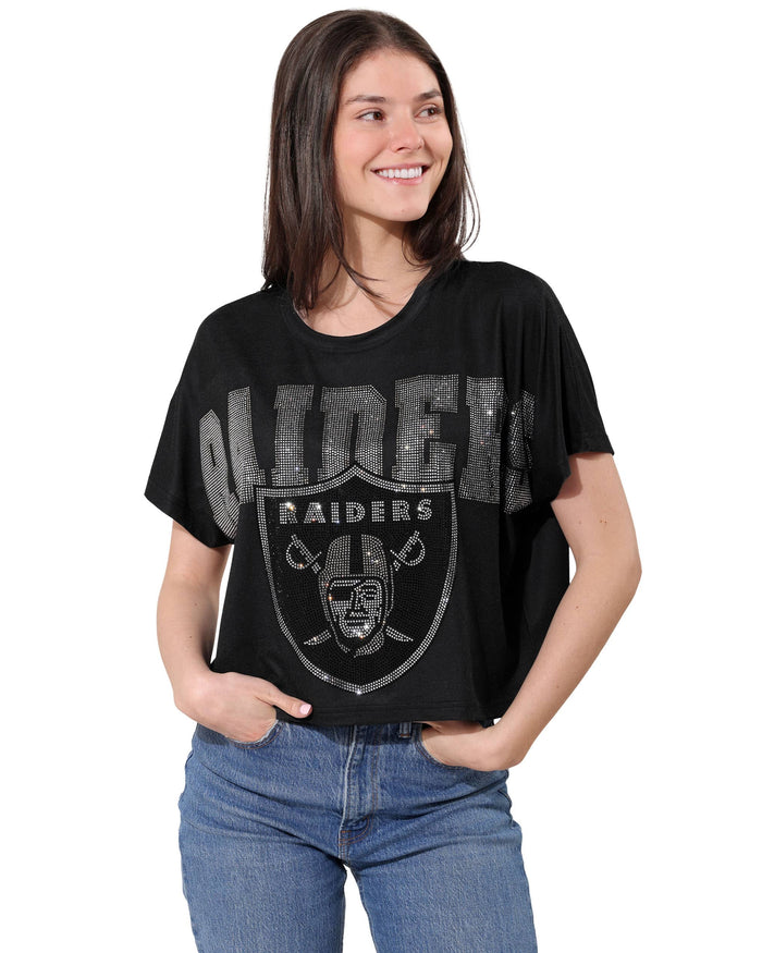 Las Vegas Raiders Big Wordmark Rhinestone Crop Top FOCO S - FOCO.com
