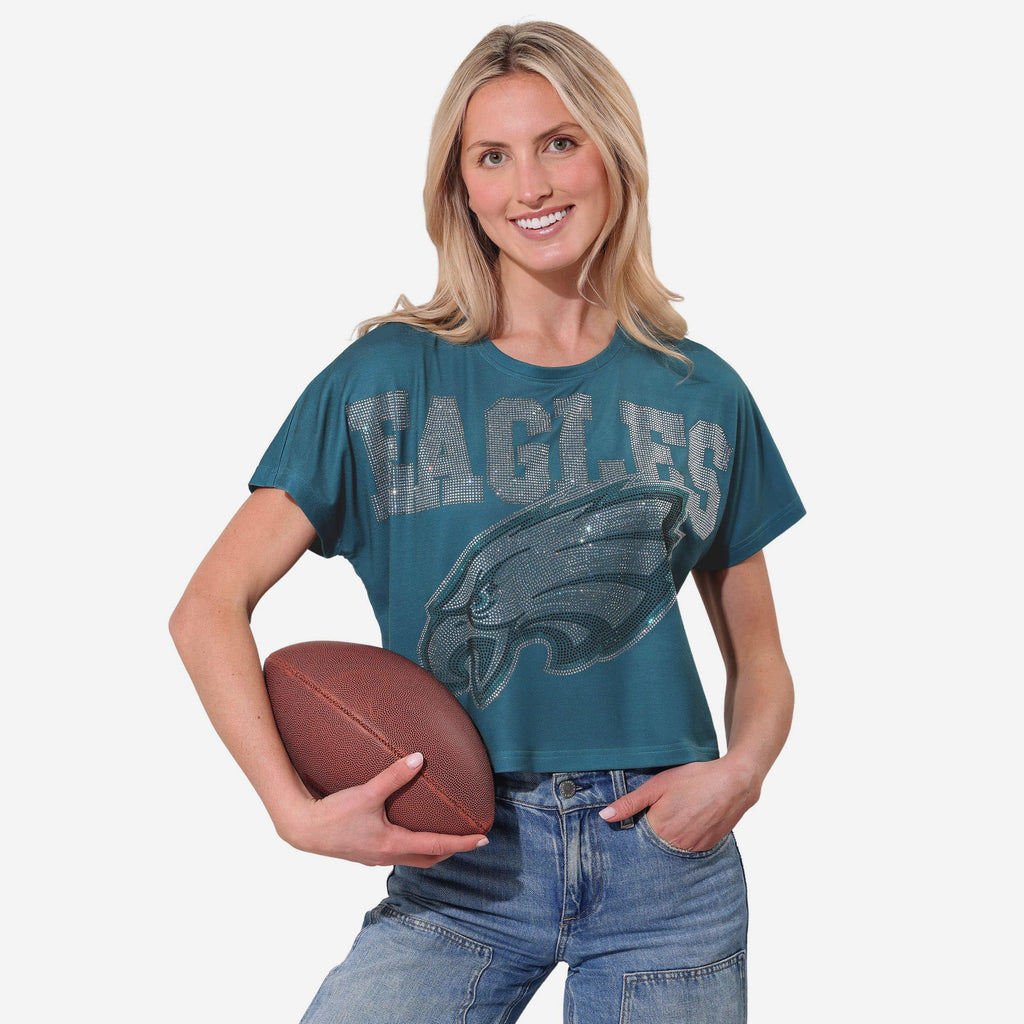 Philadelphia Eagles Big Wordmark Rhinestone Crop Top FOCO S - FOCO.com