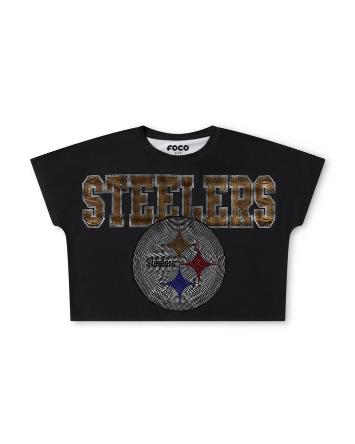 Pittsburgh Steelers Big Wordmark Rhinestone Crop Top FOCO S - FOCO.com