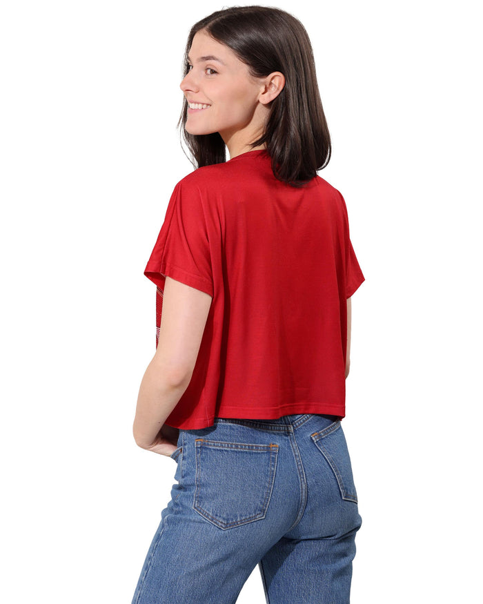 San Francisco 49ers Big Wordmark Rhinestone Crop Top FOCO S - FOCO.com