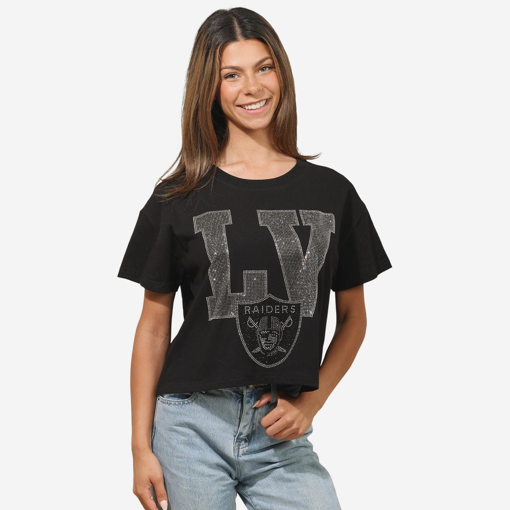 Las Vegas Raiders Womens Rhinestone Logo Crop Top FOCO S - FOCO.com
