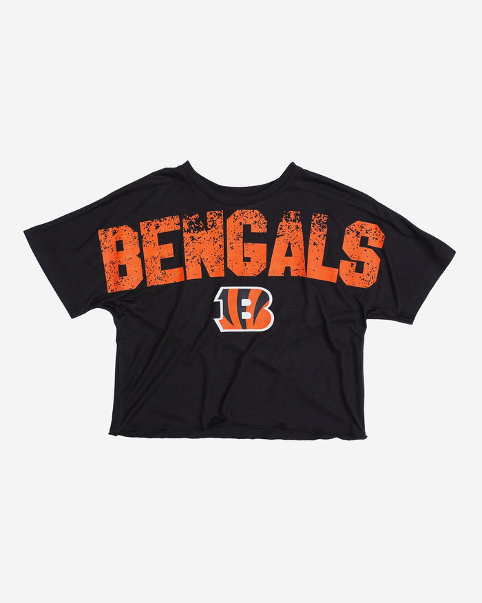 Cincinnati Bengals Womens Distressed Wordmark Crop Top FOCO - FOCO.com