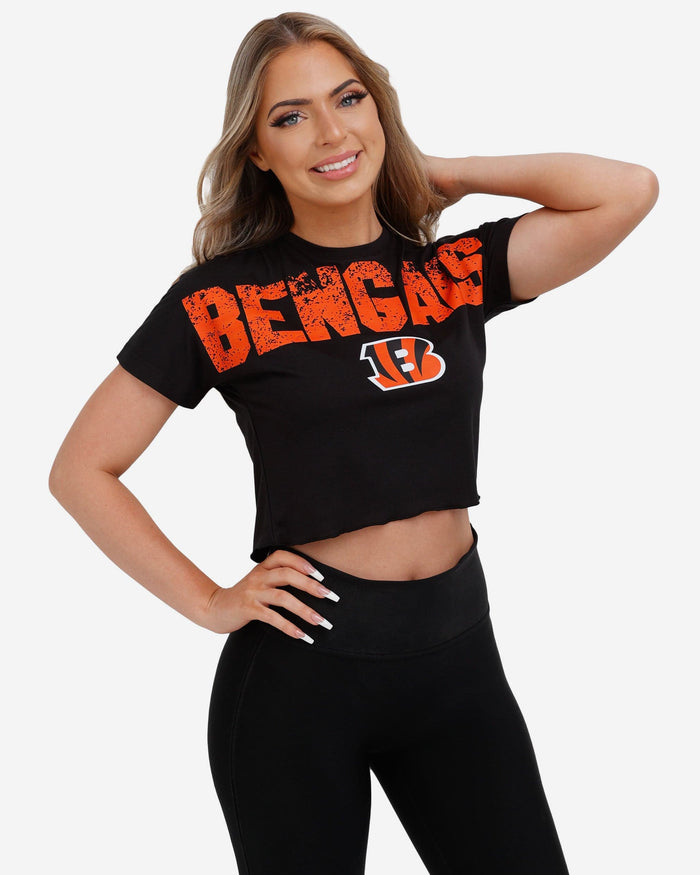 Cincinnati Bengals Womens Distressed Wordmark Crop Top FOCO S - FOCO.com