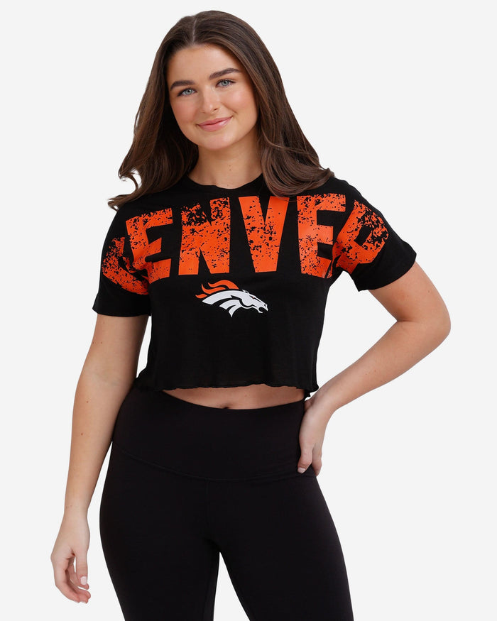 Denver Broncos Womens Distressed Wordmark Crop Top FOCO S - FOCO.com