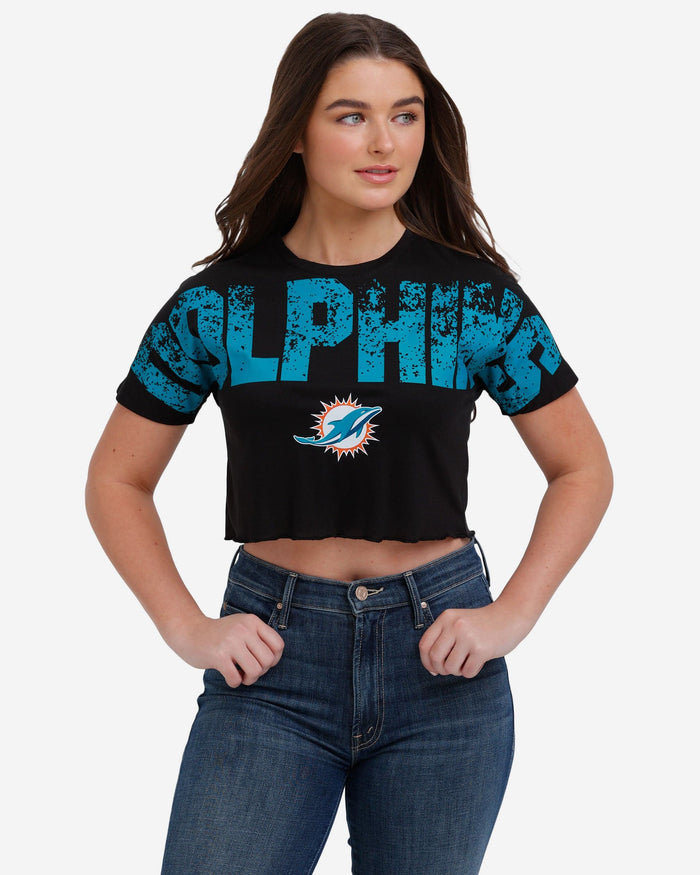 Miami Dolphins Womens Distressed Wordmark Crop Top FOCO S - FOCO.com