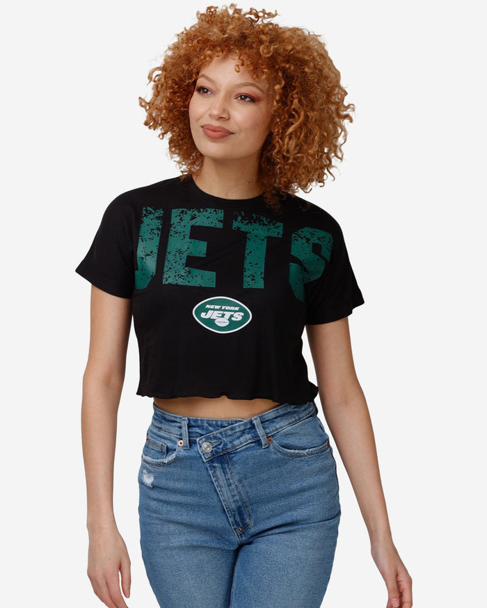 New York Jets Womens Distressed Wordmark Crop Top FOCO S - FOCO.com