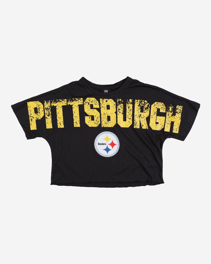 Pittsburgh Steelers Womens Distressed Wordmark Crop Top FOCO - FOCO.com